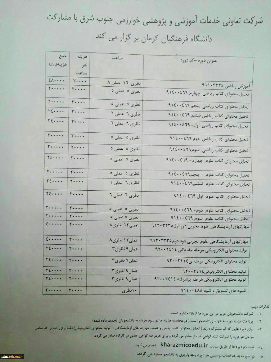 دانشجویانی که علاقمند به شرکت در دوره های ضمن خدمت شرکت خدماتی آموزشی خوارزمی می باشند به پیوست مراجعه نمائید.